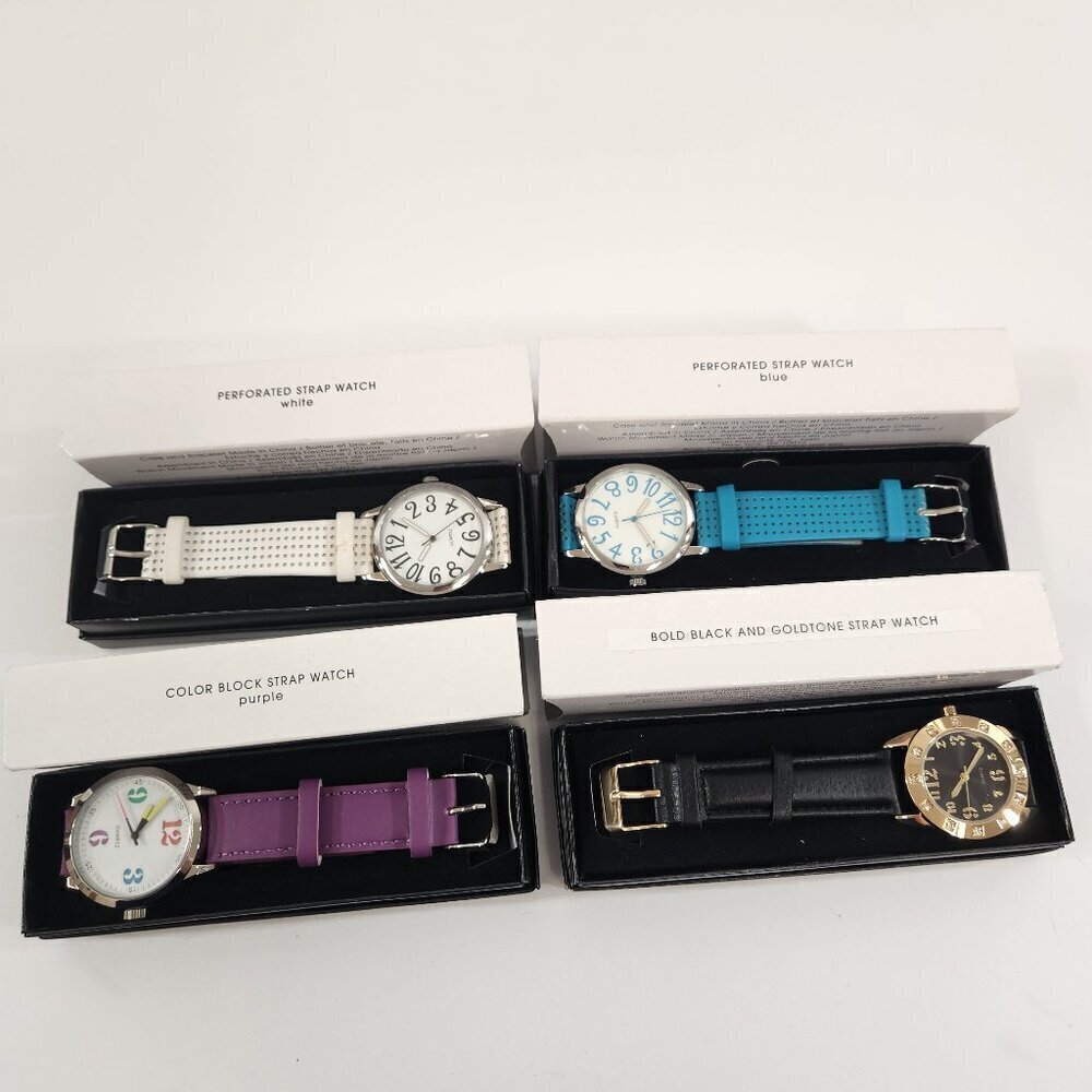 Avon Watch Lot Perforated Strap White Blue Color Block Purple Bold Black NEW